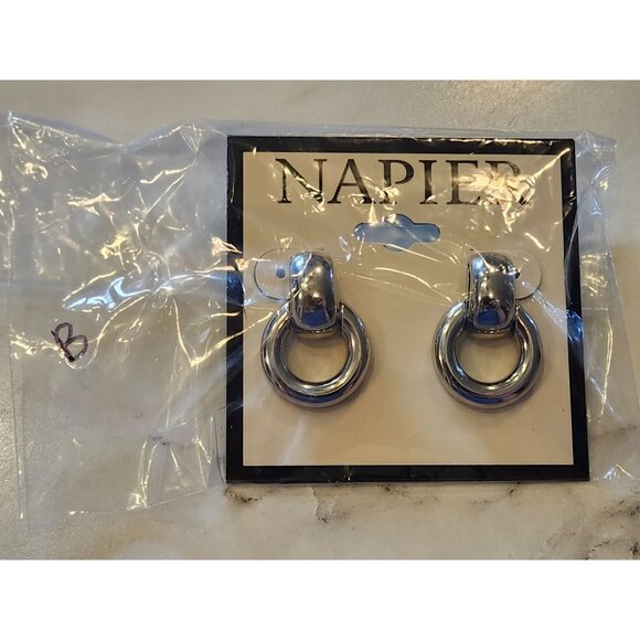 Napier Silver-Tone Oval Drop Earrings For Women - Picture 2 of 5